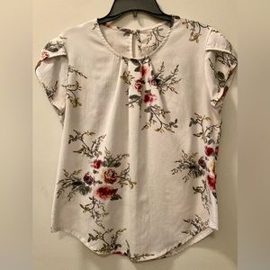 Peplum, white floral shirt, size medium